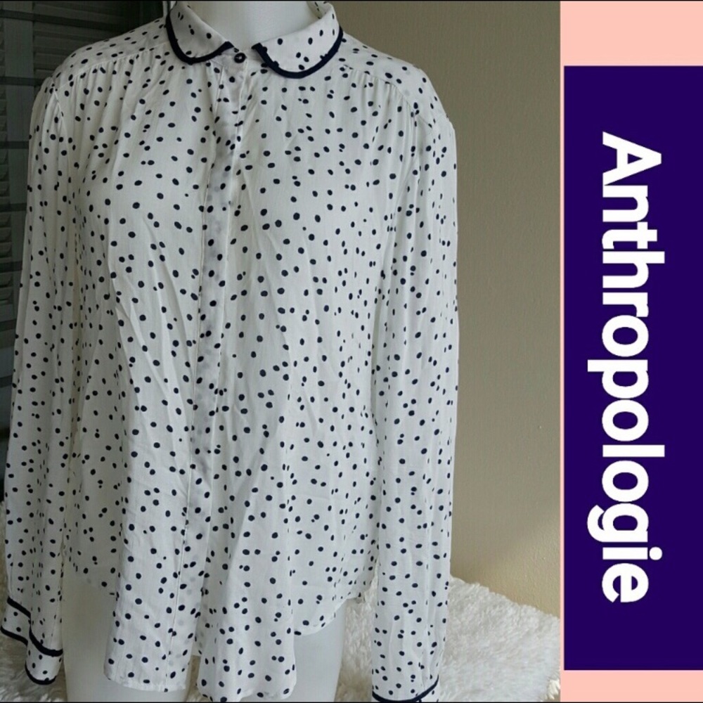 Anthropology Maeve Blue Polka Dot Shirt, size 8